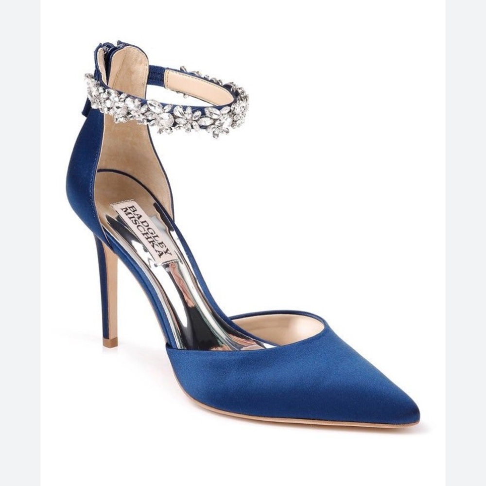 Badgley Mischka Evie Crystal Embellished Satin d'Orsay Pumps blue size 7